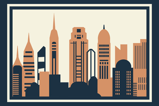 Nashville city skyline poster with minimalist architectural silhouette of USA Tennessee city, retro background. Vector graphic design for postcard, print, travel arts