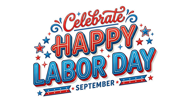 Colorful Labor Day Celebration Illustration Featuring Festive Typography and Patriotic Elements for September Festivities