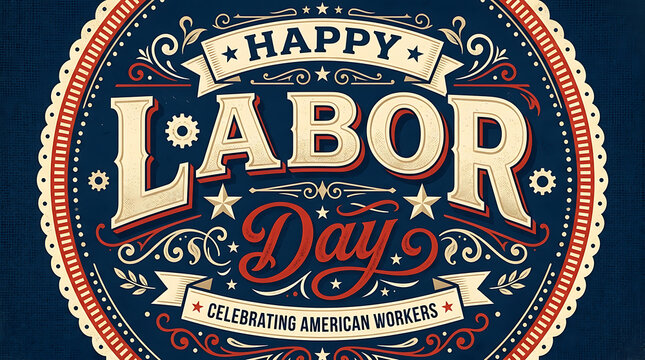 Colorful vintage style poster celebrating labor day dedicated to American workers