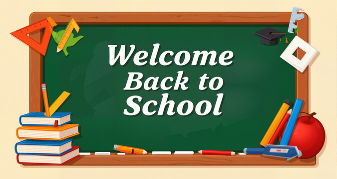 Concept of education School chalkboard with different stuff. Welcome back to school design vector.
