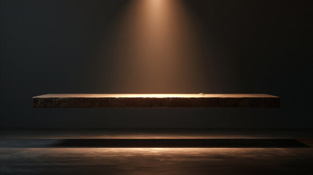 Empty Floating Stone Podium with Dramatic Overhead Spotlight