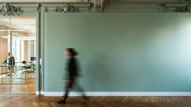 Blank Green Wall Mockup in Modern Corporate Office Interior