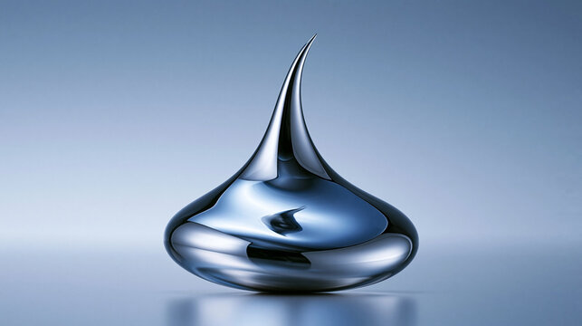 Abstract Metallic Drop Sculpture with Reflective Chrome Surface