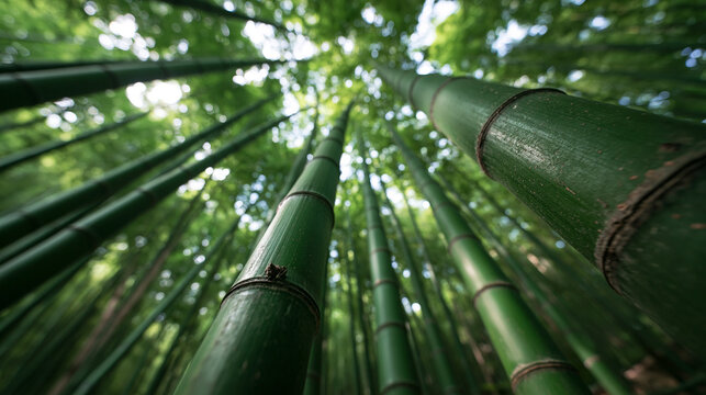 Green Bamboo Forest Canopy Seen From Low Angle View