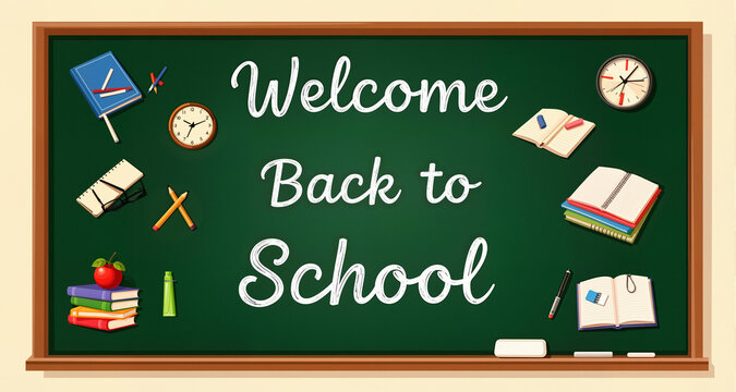 Concept of education School chalkboard with different stuff. Welcome back to school design vector.
