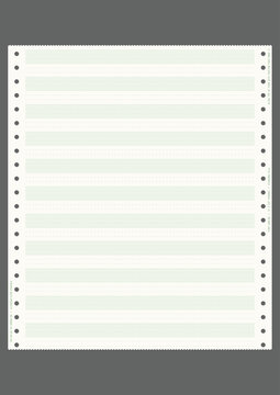 Vector illustration of vintage continuous green bar tractor-feed computer paper with perforated pinfeed edges and green bars. Ideal retro background for technology, data, and accounting designs.
