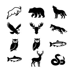Obraz premium Black wildlife animal silhouette collection on white background