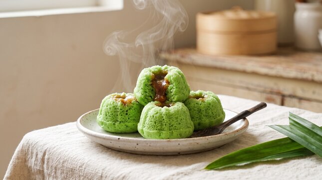 Kue putu ayu warna hijau, green putu ayu cake