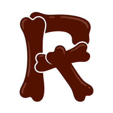 Brown chocolate letter R made of bone shapes, conveying playful and sweet delight