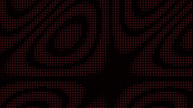 Dark red abstract halftone pattern motion background, with pulsing geometric, circles
