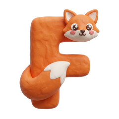 Naklejka premium Cute clay fox wrapped around playful letter F, conveying joy and charm for children educational materials or whimsical designs