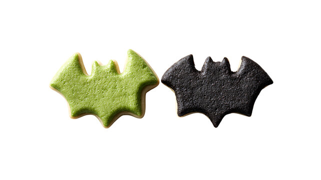 Green and black bat cookies for Halloween night