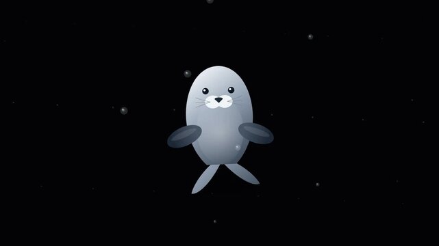 Cute 3D baby penguin character floating in space with stars and dark background