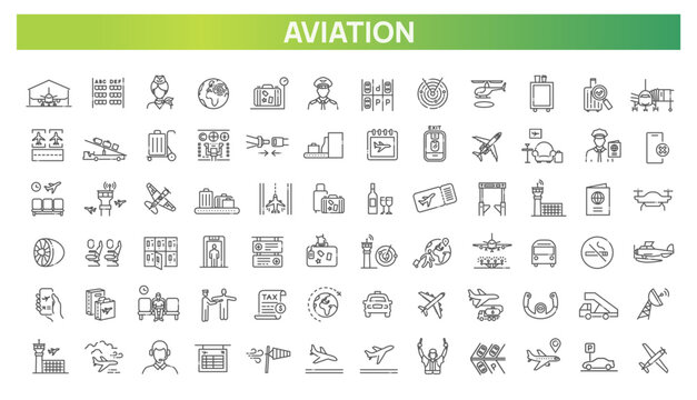 Aviation icons set. Plane icon set. Airplane icon vector. Flight transport