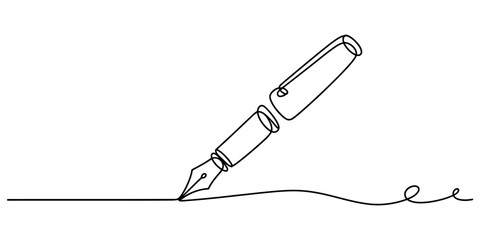 Fototapeta premium Continuous single line drawing of a fountain pen writing a long horizontal line Vector, illustration