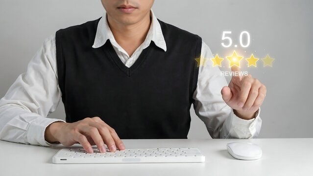 Man selecting five star rating and 5