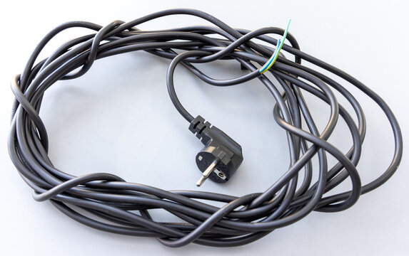 Black Electrical Power Cable with European Plug and Exposed Wires