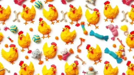 Obraz premium Yellow Chickens And Pet Toys
