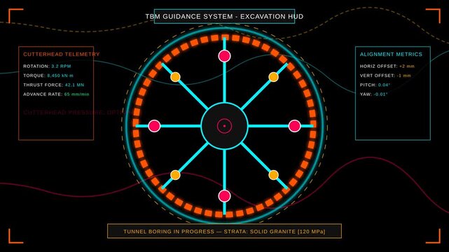 Tunnel Boring Machine Guidance System Interface with Live Telemetry and Excavation Data Dashboard