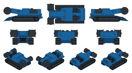 Obraz premium Collection of Blue Lego Brick Tanks in Various Angles.