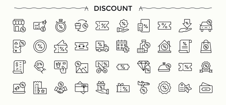 Discount modern icon set. Gift thin web icons. Outline icons in linear style. Gift icon set. Editable stroke collections.