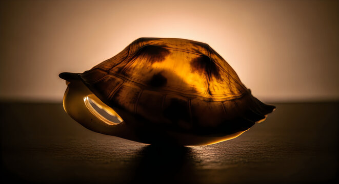 Artistic glowing tortoise shell illuminated from within by warm light