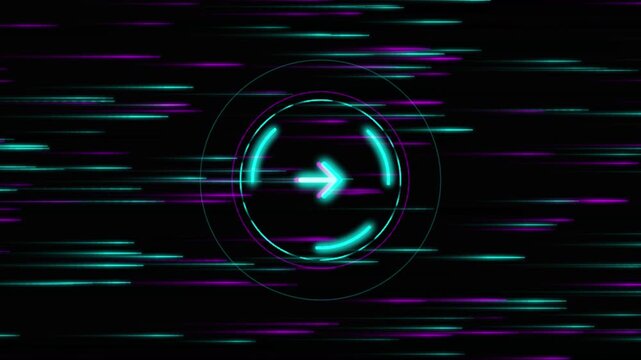 Circular refresh arrow icon animation with neon glow