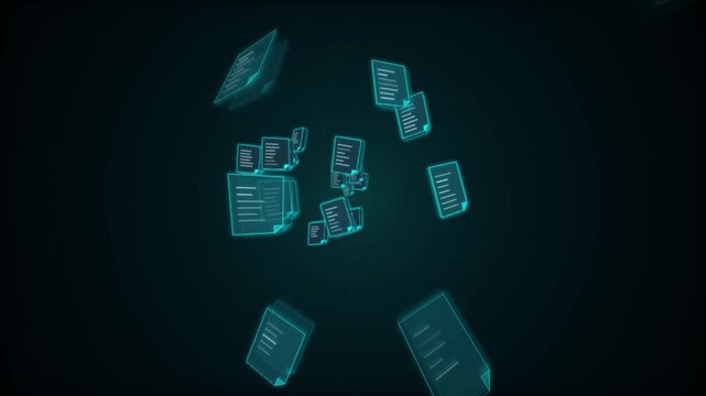 Digital documents floating icon animation with neon glow