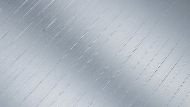 Brushed metal texture background, silver aluminum steel plate with diagonal scratches, metallic surface backdrop for industrial design