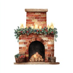Naklejka premium Cozy festive fireplace illustration.