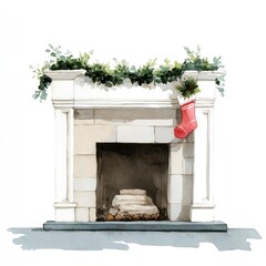 Naklejka premium Cozy festive fireplace illustration.