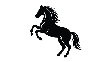 A dynamic black silhouette of a powerful rearing horse with a flowing mane and tail © MstSuma