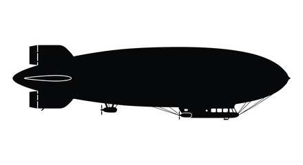 Black silhouette of a zeppelin airship against a white background silhouette © MDSAJIB