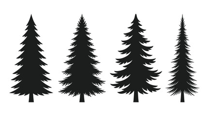Obraz premium Four black silhouettes of coniferous pine trees with different shapes