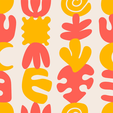 Seamless pattern with hand drawn abstract organic shapes. Vector flat background