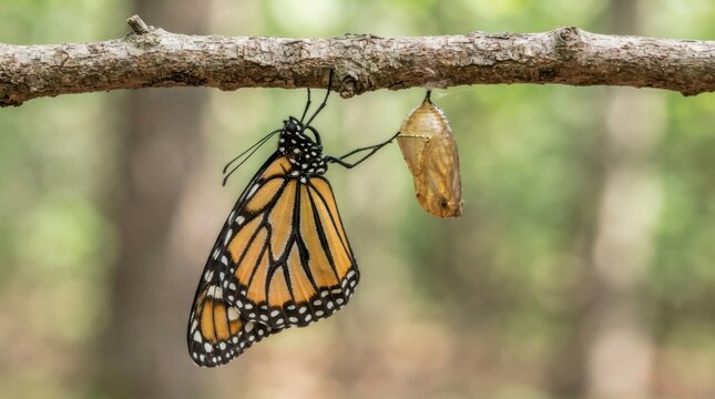 Butterfly emerging from chrysalis