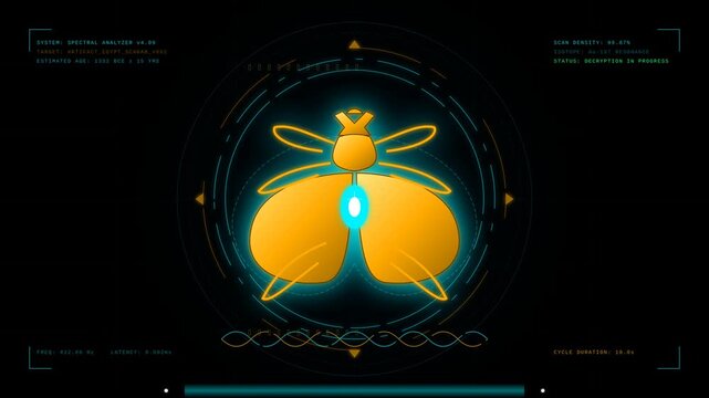 Futuristic Digital Scanner Interface Showing An Ancient Egyptian Scarab Beetle Artifact Analysis