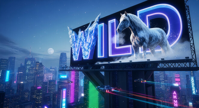 Cinematic Cyberpunk City Night with Neon Billboard and Flying Cars