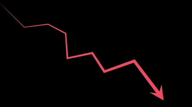 Downward zigzag arrow line decline loss and falling trend animation