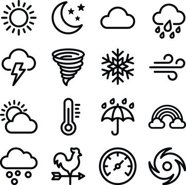 Weather Icons Set - Black Line Vector Symbols