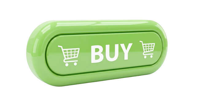 Green buy button with white shopping carts isolated on transparent background