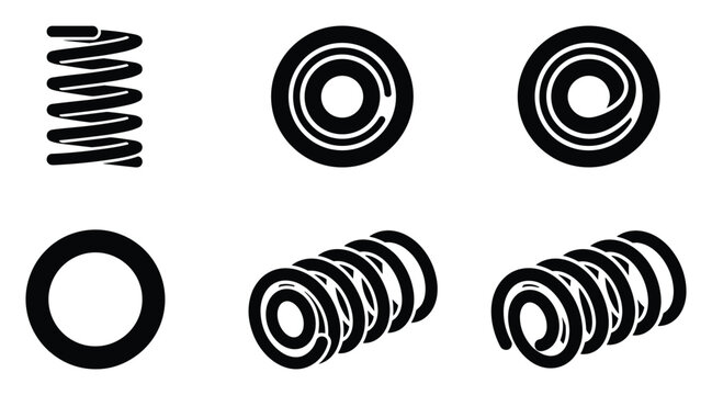 Metal spring set, black white spiral coils, industrial mechanical symbol, vector illustration
