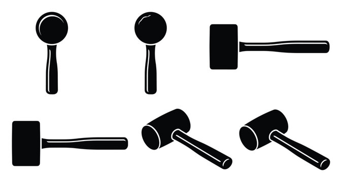 Mallet hammer set, black white rubber carpentry tool, construction craft, vector illustration