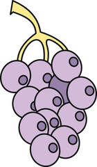 Naklejka premium Purple grapes forming a bunch on a stem, depicted in a simple cartoon illustration style