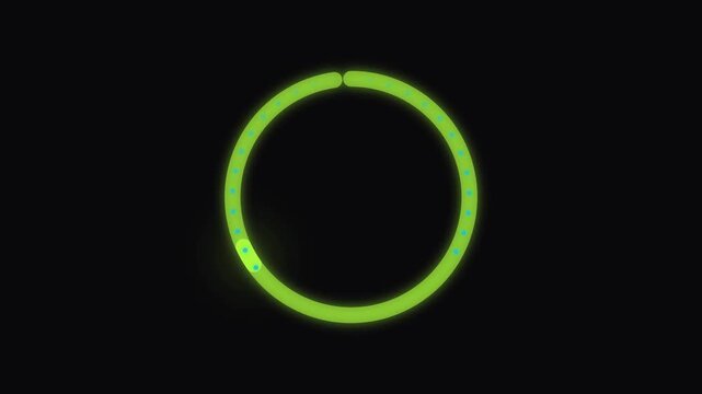 Bright neon green circle glowing on solid black background representing loading progress and digital connection concept art