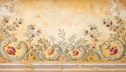 Elegant Mediterranean decorative mural with cracked plaster texture
