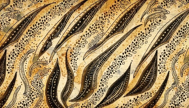 Traditional Indonesian parang batik pattern on aged paper