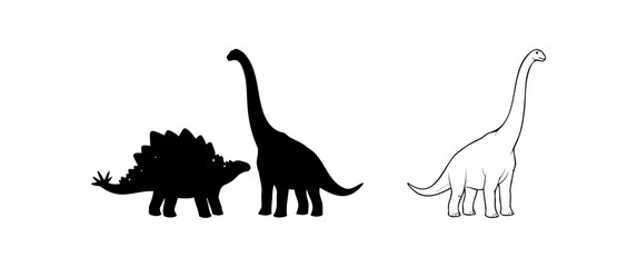 Dinosaurs Set, Stegosaurus and Brontosaurus Icons, Vector Illustration. Paleontology Concept, Prehistoric Animals © Mehrun