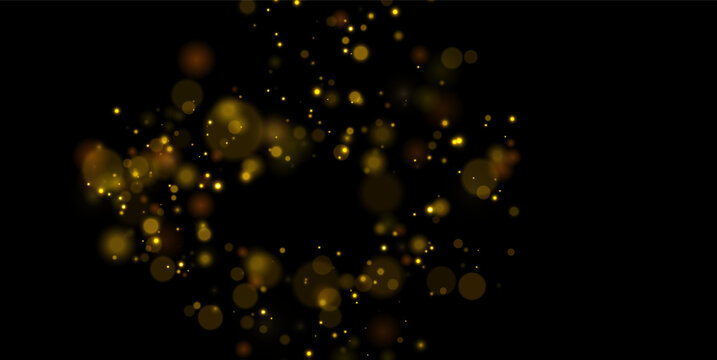 Elegant golden bokeh lights sparkle against a black background. Glowing circles add warmth and luxury. Ideal for Christmas artwork, festive banners, invitations, and celebrations.
