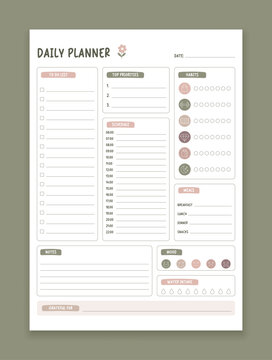 Daily planner template a4. To Do List Planner Page. Priorities and goals layout, notes and oth. Printable Daily Organizer.